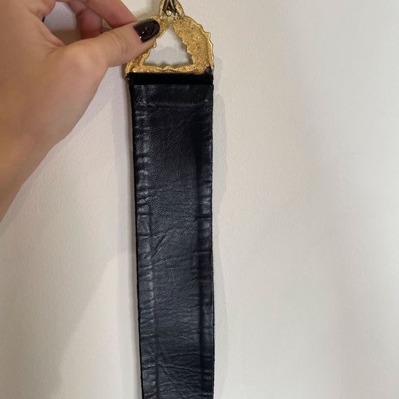 Vintage Velvet Black Belt with Gold Buckle - Picture 3 of 4